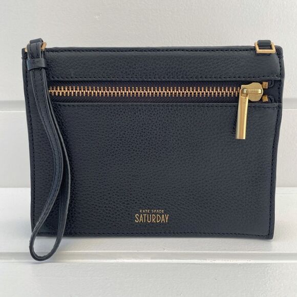 Kate Spade Saturday Women's Zip Closure Black Pebbled Leather Clutch Wristlet - Picture 2 of 11